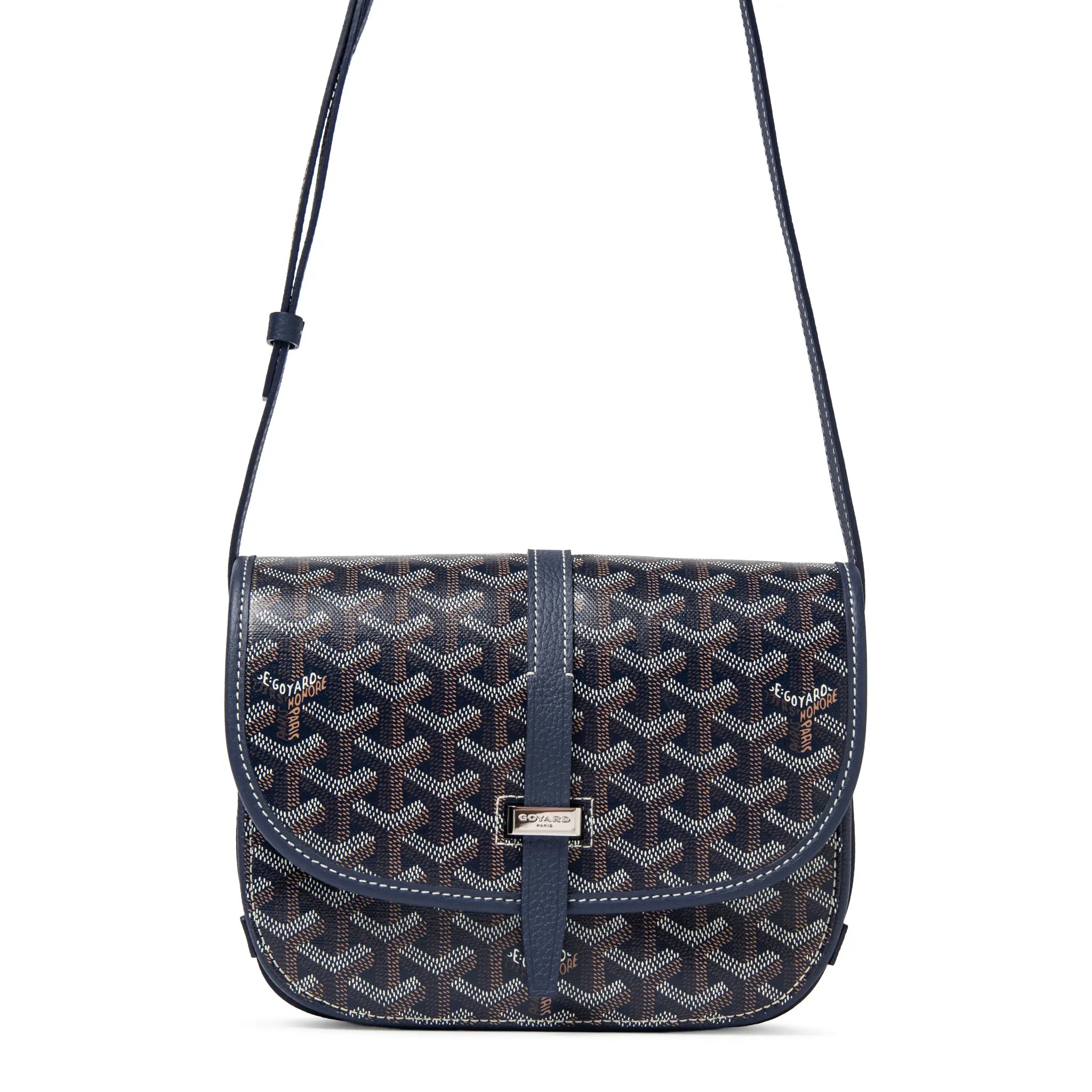 Full View of View of Goyard Goyardine Belvedere II Navy PM Messenger Bag BELVE3PMLTY12CG12P